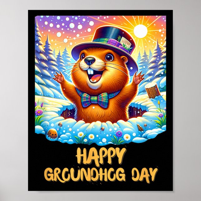 Rolig Glad Groundhog Day 2024 Glad Markjordssmurke Poster (Framsidan)