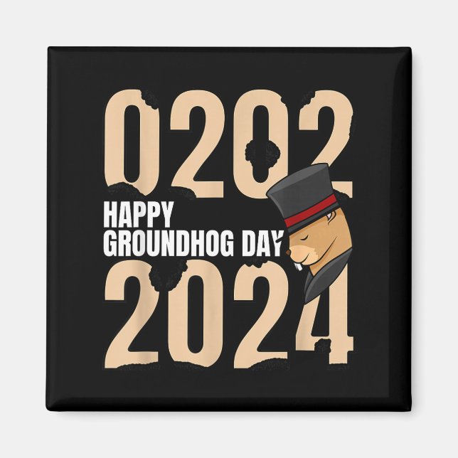 Rolig Glad Groundhog Day 2 februari 2024 Helgdag Magnet (Framsidan)