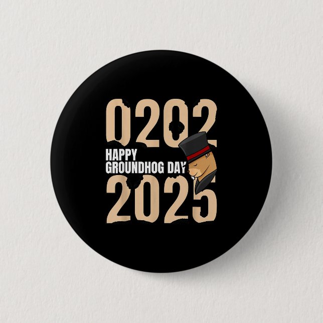 Rolig Glad Groundhog Day 2 februari 2025 Helgdag Knapp (Framsida)