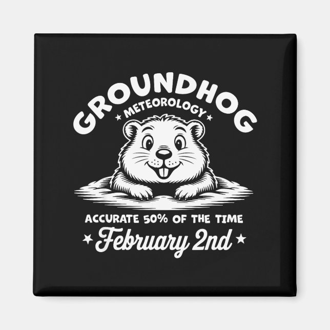 Rolig Glad Groundhog Day 2 februari Phils Meteo Magnet (Framsidan)