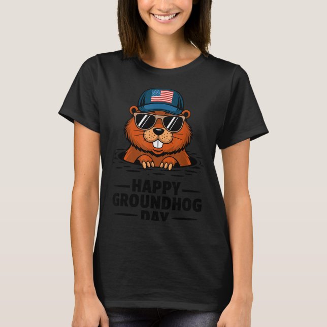 Rolig Glad Groundhog Day  T Shirt (Framsida)