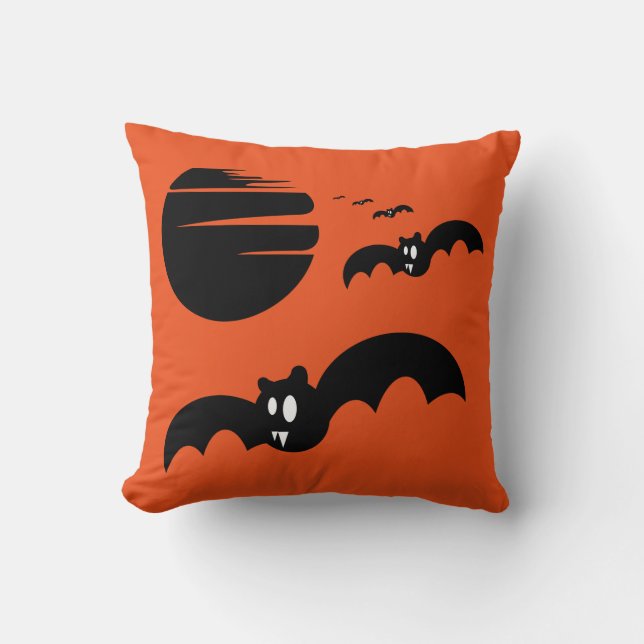 Rolig Glad Halloween Bus eller Buss Flygande fladd Kudde (Framsida)