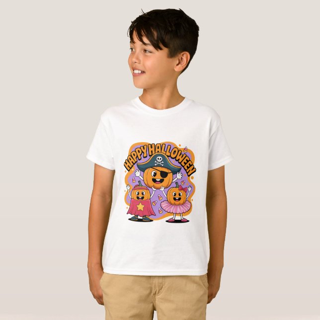 Rolig Glad Halloween Pumpa Barn T-Shirt  (Hel framsida)