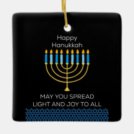 Rolig Glad Hanukkah Söt Blå Chanukah Unik Julgransprydnad Keramik