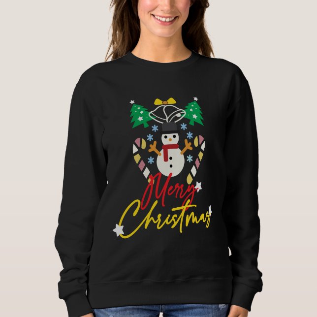 Rolig Glad Jul Design med Klockor, Träd T Shirt (Framsida)