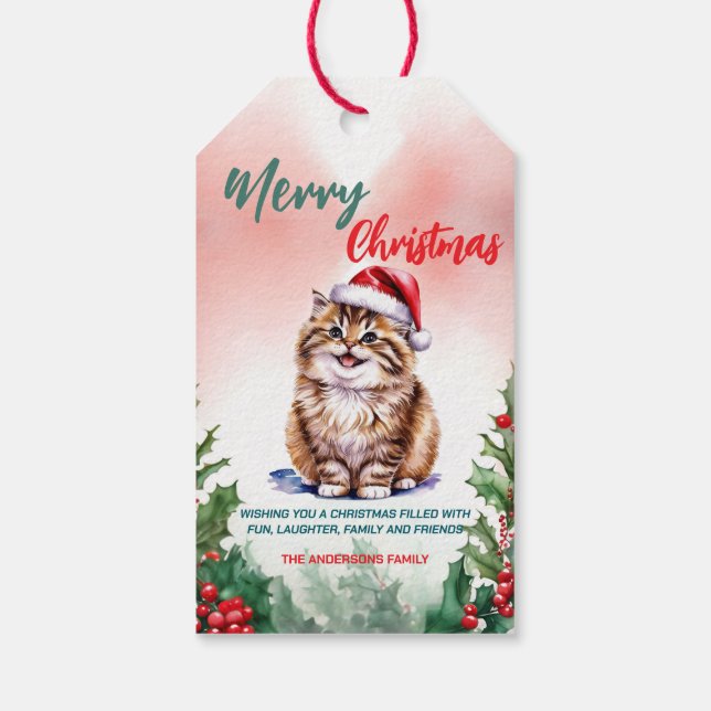 Rolig Glad Jul Krans Söt Katt kattunge Presentetikett (Baksidan)