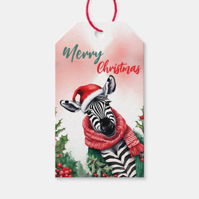 Rolig Glad Jul Krans Söt Zebra tomte Presentetikett (Framsidan)