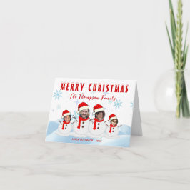 Rolig Glad jul Snemannafamilj Foto Helgkort