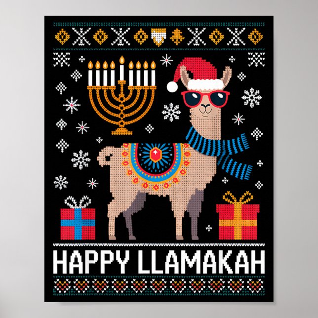 Rolig Glad Llamakah Lama Med Menorah  Poster (Framsidan)