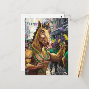 Rolig glad Mardi Gras-häst Vykort