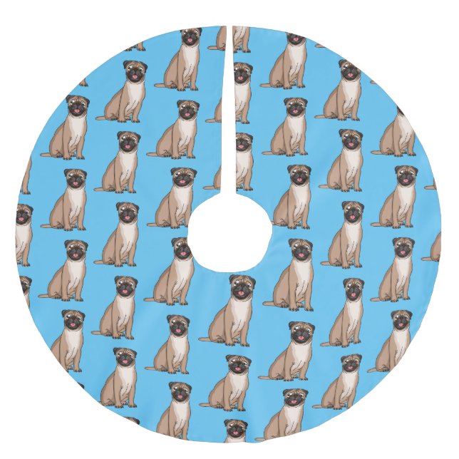 Rolig glad mops hund serieillustration julgransmatta borstad polyester (Framsidan)
