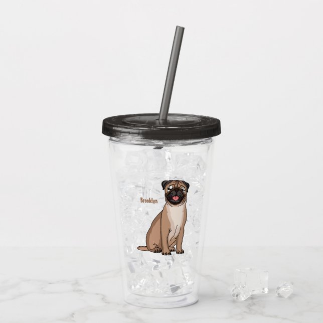 Rolig glad mops hund serieillustration take away mugg (Baksida Ice)
