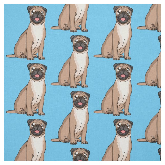 Rolig glad mops hund serieillustration  tyg (Provkarta)
