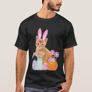Rolig glad påsk söt katt kanin ägg korg rabb t shirt