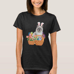Rolig glad påsk söt katt kanin ägg korg rabb t shirt
