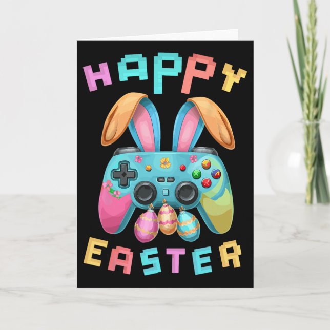 Rolig Glad Påskharen Spelkontroll Gamer B Kort (Framsida)