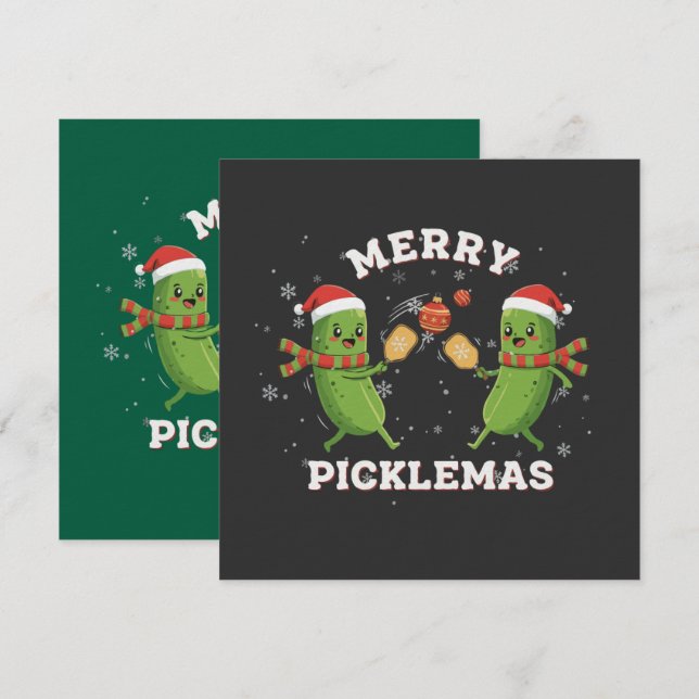 Rolig Glad Picklemas Söt Jul Pickleball Inbjudningar (Fram/baksida)