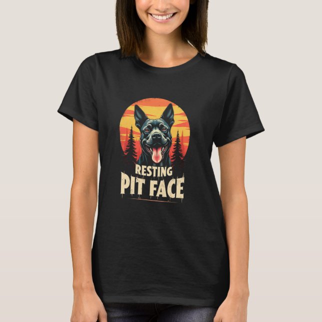 Rolig Glad Pit Bull Ansikte - Vila Pit Ansikte T Shirt (Framsida)