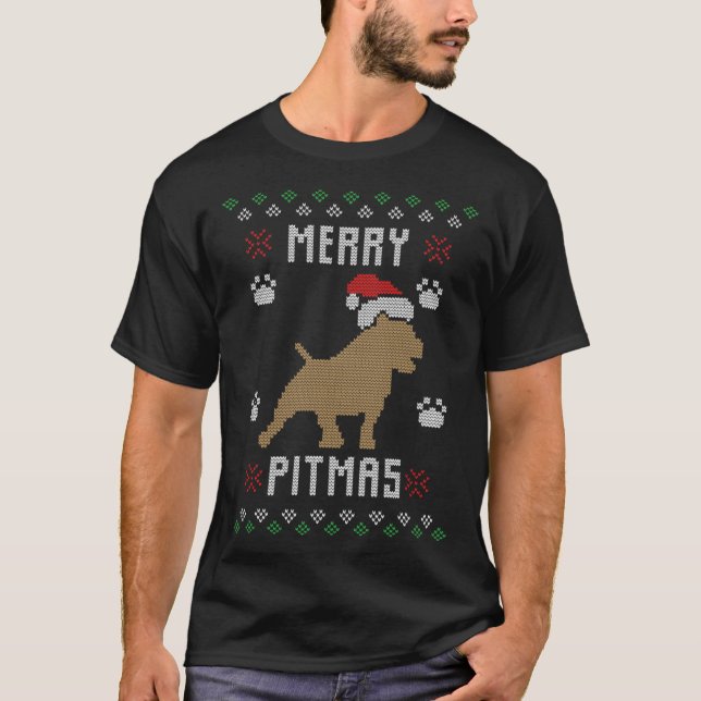 Rolig Glad Pitmas Fula Jultröja Pit Bull T Shirt (Framsida)