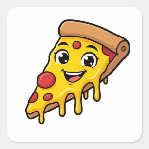 Rolig Glad Pizzabit med Stretchig Ost Söt Fyrkantigt Klistermärke