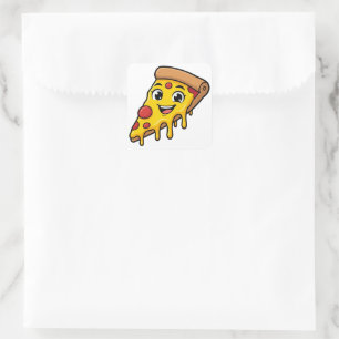 Rolig Glad Pizzabit med Stretchig Ost Söt Fyrkantigt Klistermärke