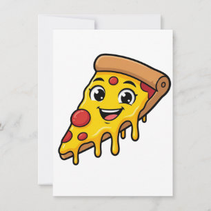 Rolig Glad Pizzabit med Stretchig Ost Söt Inbjudningar