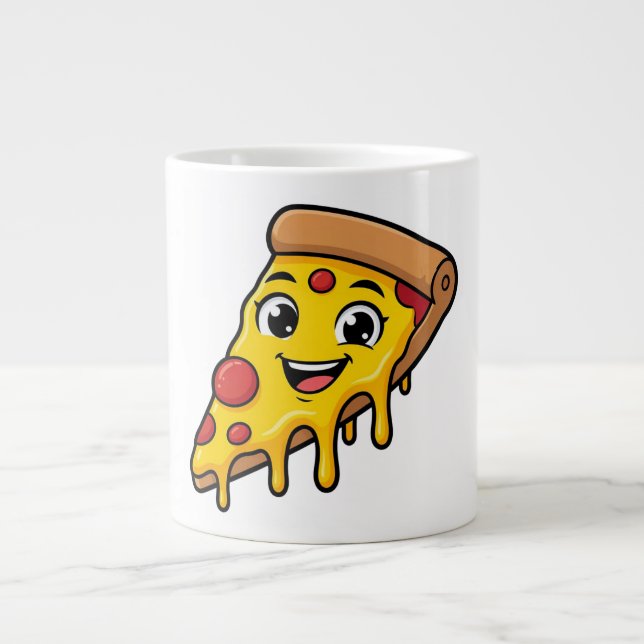 Rolig Glad Pizzabit med Stretchig Ost Söt  Jumbo Mugg (Framsidan)