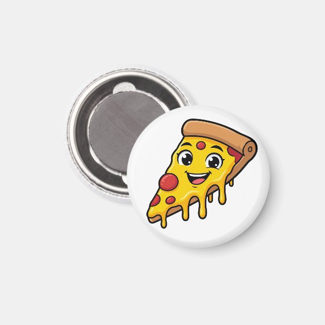 Rolig Glad Pizzabit med Stretchig Ost Söt  Magnet (Front/Back)