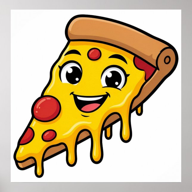 Rolig Glad Pizzabit med Stretchig Ost Söt  Poster (Framsidan)