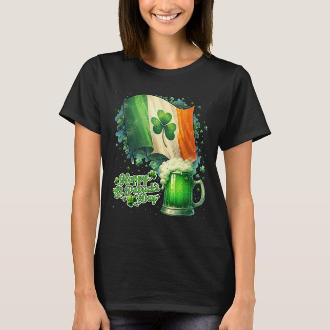 Rolig Glad St Patricks Day Irländsk Flagga Och Ölm T Shirt (Framsida)