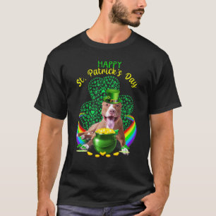 Rolig Glad St Patricks Day Pit Bull Leprechaun Hat T Shirt