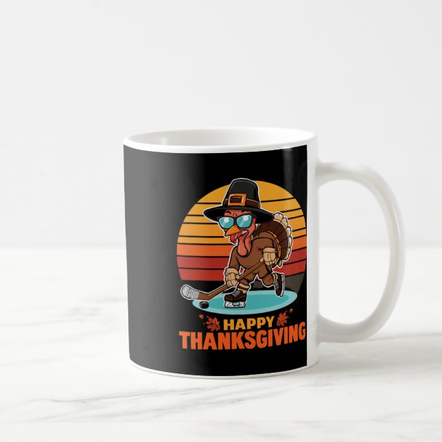 Rolig Glad Thanksgiving Kalkon Spelar Ishockey Kaffemugg (Höger)