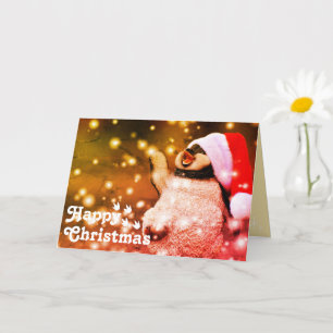 Rolig Glad Tomte Pingvin & God Jul Unik Kort