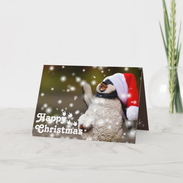 Rolig Glad Tomte Pingvin & God Jul Unik   Kort (Framsida)
