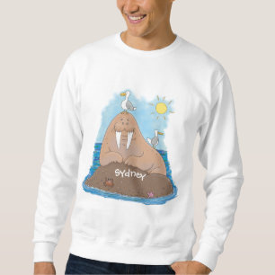 Rolig glad valross serieillustration lång ärmad tröja