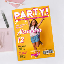 Rolig Glamourös Rosa Tjej 12-års Kändis Fest Inbjudningar