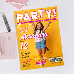 Rolig Glamourös Rosa Tjej 12-års Kändis Fest  Inbjudningar