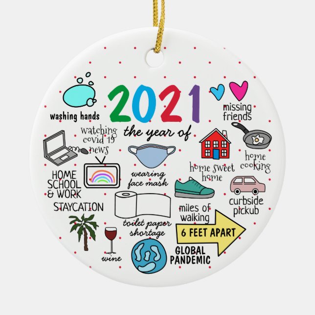 Rolig global pandemi förra året 2021 julgransprydnad keramik (Framsidan)