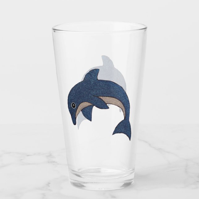 Rolig Gnistrande Blå Vit Hoppande Havsdelfin Glaskopp (Framsida)