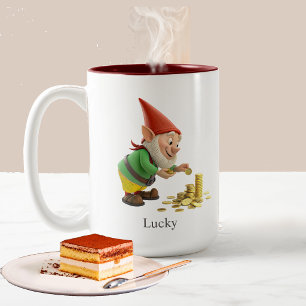 Rolig Gnome, Guldmynt, Kalligrafi & Monogram Två-Tonad Mugg