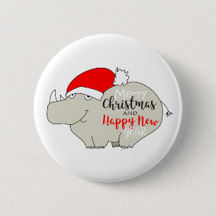 Rolig god jul för gullig noshörningtecknad knapp