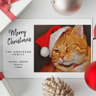 Rolig God Jul Orange Katt med Tomte Hatt Helgkort