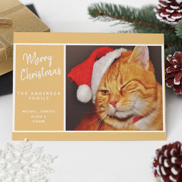 Rolig God Jul Orange Katt med Tomte Hatt Helgkort