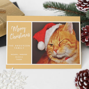 Rolig God Jul Orange Katt med Tomte Hatt Helgkort