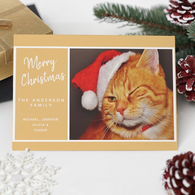 Rolig God Jul Orange Katt med Tomte Hatt Helgkort (Skapare uppladdad)