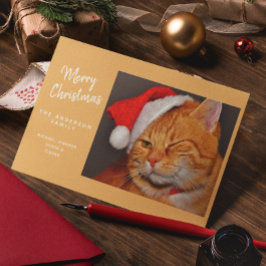 Rolig God Jul Orange Katt med Tomte Hatt Helgkort