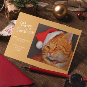 Rolig God Jul Orange Katt med Tomte Hatt Helgkort