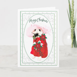 Rolig Golden Doodle Hund Jul, Poinsettias Kort