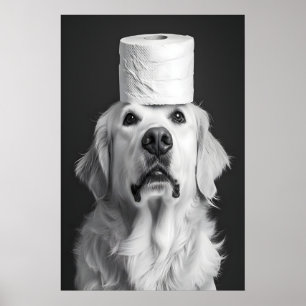 Rolig Golden Retriever Badrumstryck, Toalett Poster