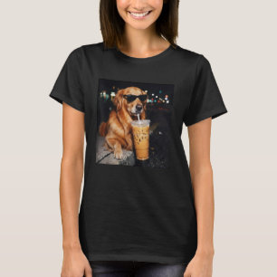Rolig Golden Retriever Dricker Iced Coffee Älskare T Shirt